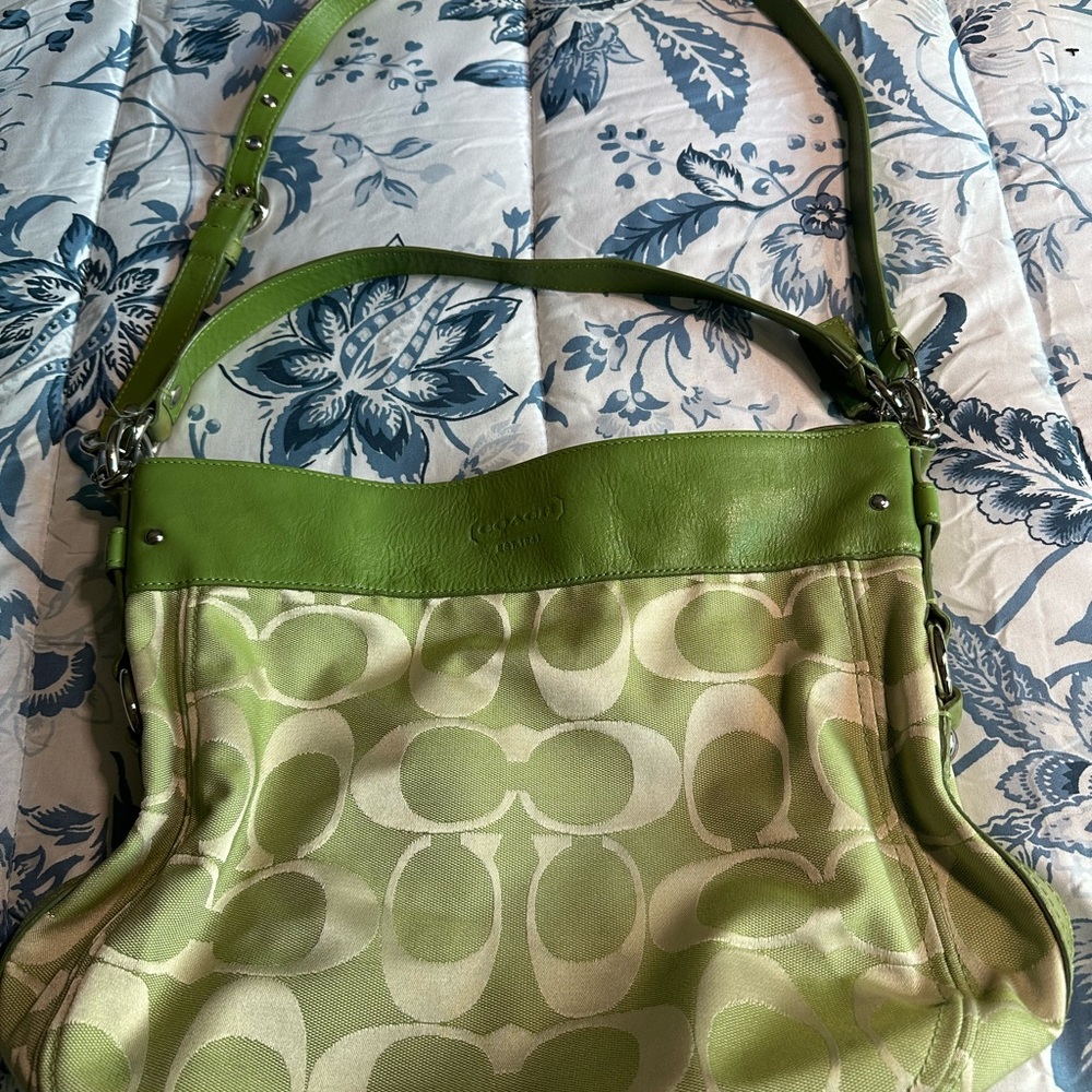 Coach Olive Green and Cream Shoulder Bag